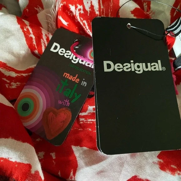 Desigual Foulard Soft Afrika Love Multicolor Graphic Raw Hem Large Limited Scarf